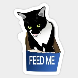 Cute Tuxedo Cat Hungry Cat in a Box  Copyright by TeAnne Sticker